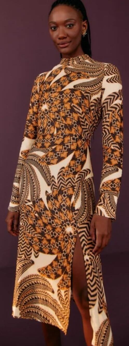 NWT Farm Rio Sand Yawanawa Vanahu Midi Dress Size XL Boho Neutral Tropical